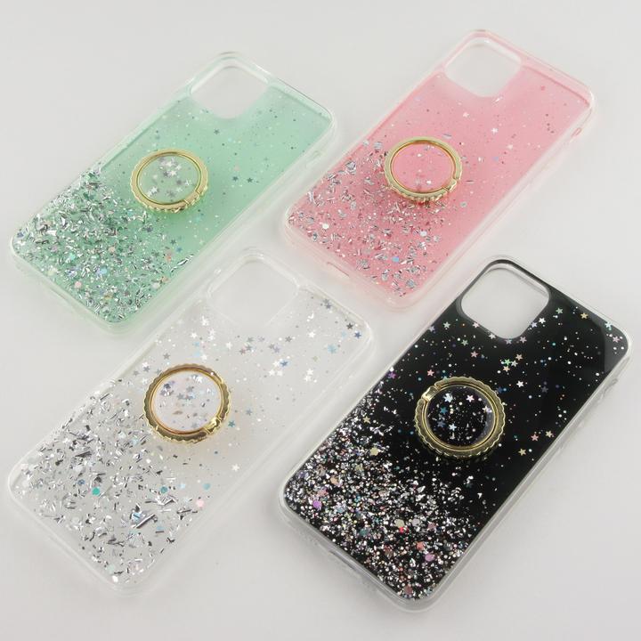 Produktbild PhoneLook Hülle Gummi silberner Pailletten mit Ring (Apple iPhone 12 Pro Max)