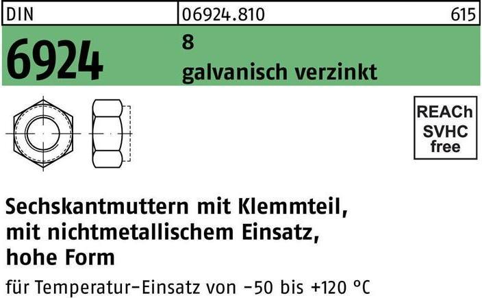 Actual product image Hexagon nut DIN 6924 with clamping part M 12 8 galvanised (M12)