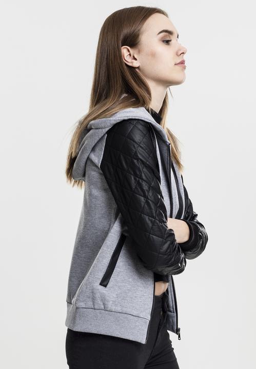 Immagine prodotto Urban Classics Ladies Diamond Leather Imitation Sleeve Zip Hoody (XS)