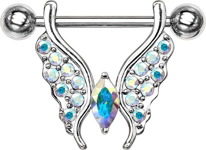 Produktbild Star Piercing Barbell silber Schmetterling mit Kristallen multicolor (Chirurgenstahl 316L, Messing)