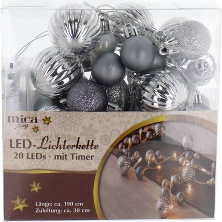 MICA Living LED Lichterkette - Kugeln - silber - ca. 190 cm (1.90 m)