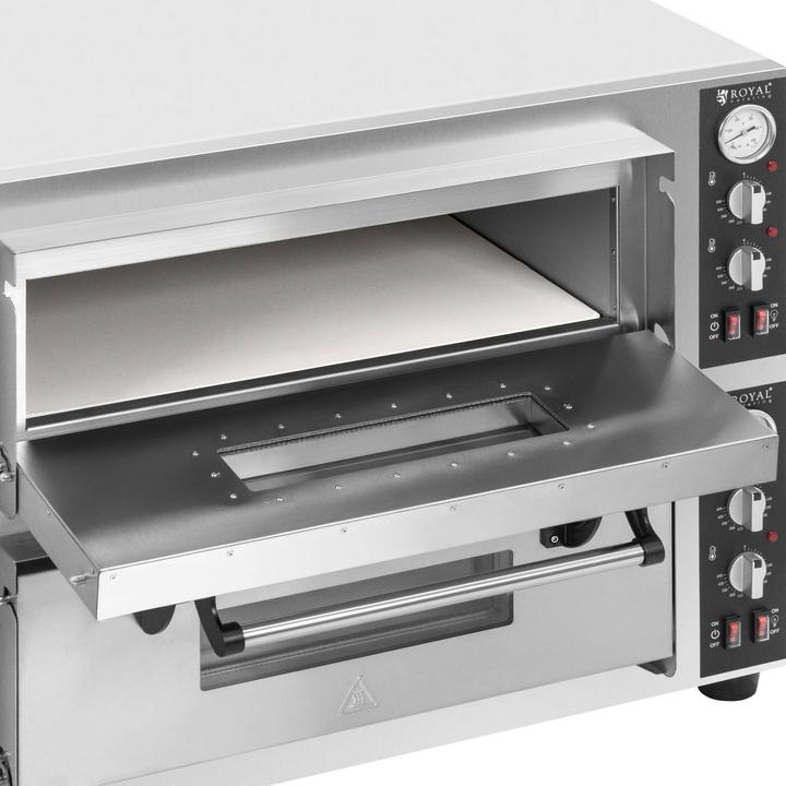 Produktbild Royal Catering Elektro-Pizzaofen 2 Backkammern 450 °C Ober-/ Unterhitze je 4 Pizzas mit Ø 30 cm (Pizzaofen Elektro)
