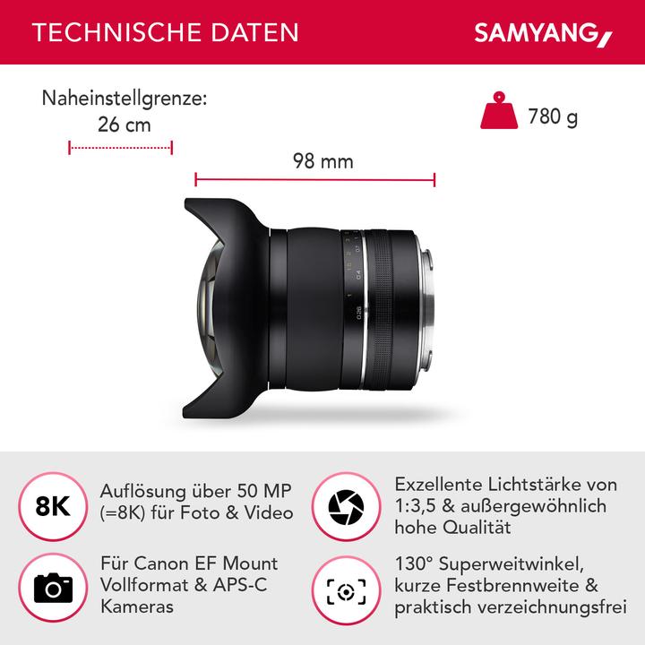 Image du produit Samyang XP 10mm f/3.5 Canon EF (Canon EF, Plein format, APS-C / DX)
