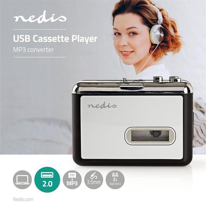 Immagine prodotto Nedis Convertitore portatile USB da cassetta a MP3 - Converte le cassette in formato MP3 - Con cavo USB