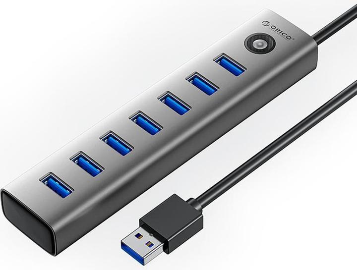 Produktbild Orico Converter CL7U-U3 hub 7x USB-A 3.0 + USB-C 5V/3A 1m - gray (USB-C, 7 Ports)