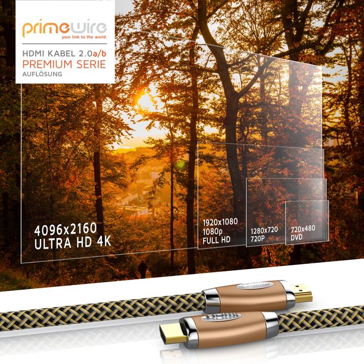 Produktbild Primewire HDMI Kabel 2.0b - 4k Ultra HD 2160p - 3D - Nylonummantelung - Vollmetall Stecker - 3 fach geschirmt (5 m, HDMI)