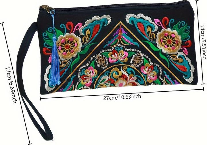 Only-Bags.Store 1 Stück Bohemian bestickte Kupplung Geldbörse, Boho-Stil Armband, Mode-Accessoire, Polyester