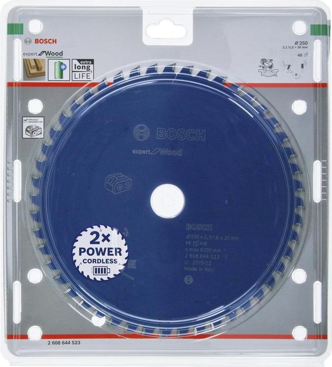 Produktbild Bosch Professional Zubehör Akku-Kreissägeblatt Expert for Wood, 250 x 2,1/1,6 x 30, 48 Zähne