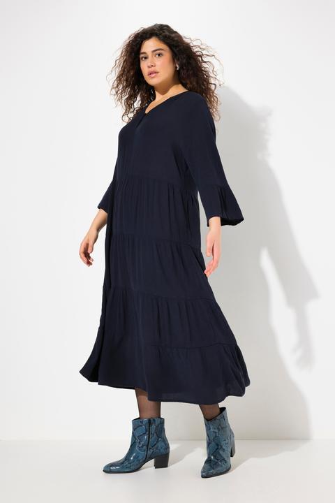 Produktbild Ulla Popken Kleid, A-Linie, Tunika-Ausschnitt, 3/4-Volantarm (56)