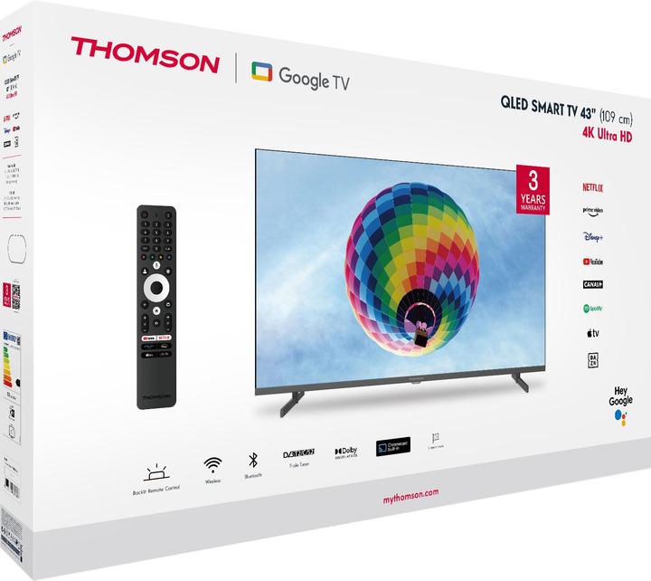 Actual product image Thomson TV Set||43"|4K/Smart|QLED|3840x2160|Wireless LAN|Bluetooth|Google TV|Black|43QG4S14 (43", QLED, 4K)