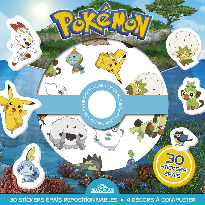 Produktbild Les Livres du Dragon d'Or Pokémon : 30 stickers épais repositionnables, 4 décors à compléter