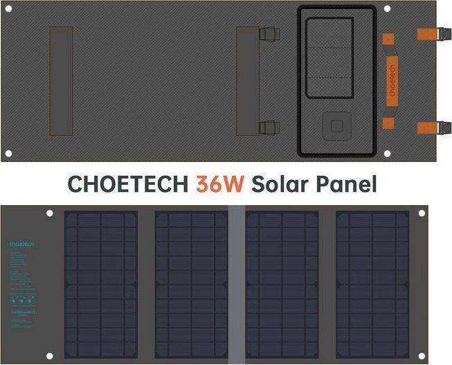 Immagine prodotto Choetech Caricabatterie solare pieghevole SC006 36W 1xUSB QC, 1xUSB-C PD (grigio) (36 W, 1.55 kg)