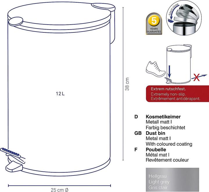 Image du produit Kela Treteimer Mats hellgrau (12 l)