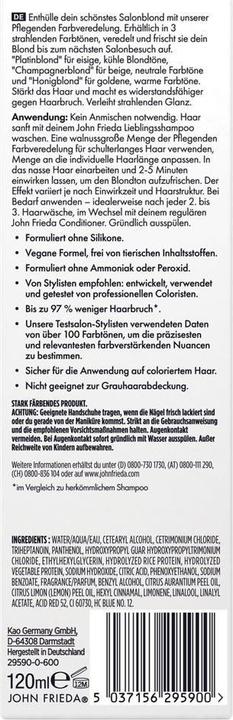 Valeurs nutritives et ingrédients John Frieda Salon Blonde (Blonde platine)