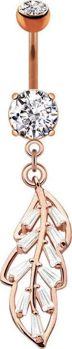 Immagine prodotto Star Piercing Banana in oro rosa con due sfere di cristallo e ciondolo in argento a forma di foglia di principessa (Ottone, Acciaio chirurgico 316L)