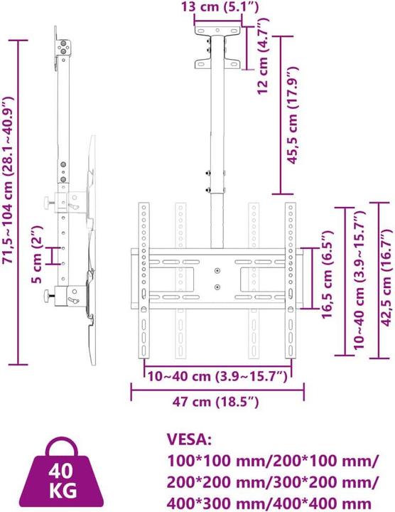 Immagine prodotto VidaXL Supporto a soffitto per TV (Soffitto, 65", 40 kg)