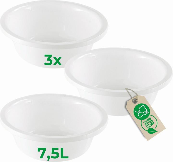 Novaliv 3x Spülschüssel Rund 7,5L, D36 cm, Weiss, BPA-frei Spülmaschinenfest Ideal für Küche und Camp