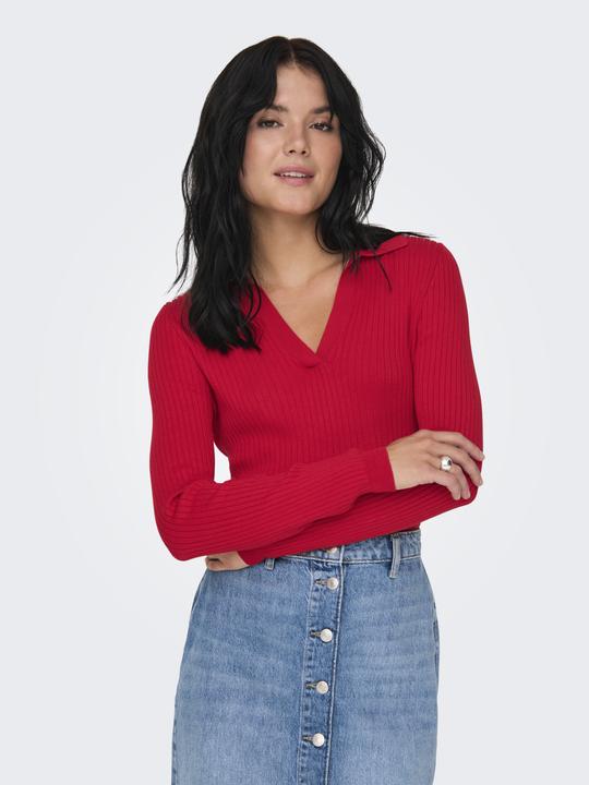 Produktbild Only Normal geschnitten Polokragen Gerippte Ärmelbündchen Gestricktes Poloshirt Strickpullover (L)
