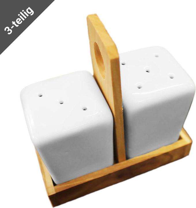 Produktbild Natura Punto Salz- & Pfefferstreuer Keramik, Halter aus Olivenholz, 10 x 6 x 14cm (Salz, Pfeffer)