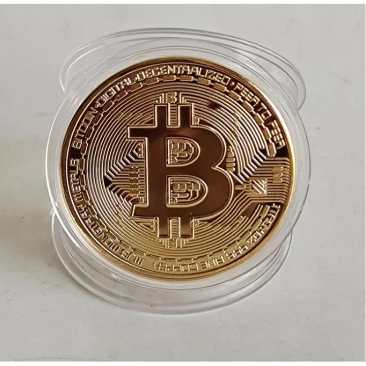 Actual product image Crypto Stuff Gold-plated Bitcoin coin with protective cover and engraved Bitcoin logo