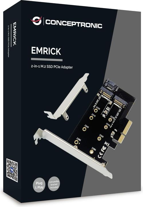 Produktbild Conceptronic EMRICK 2-in-1-M.2-SSD-PCIe-Adapter SATA AHCI NVMe