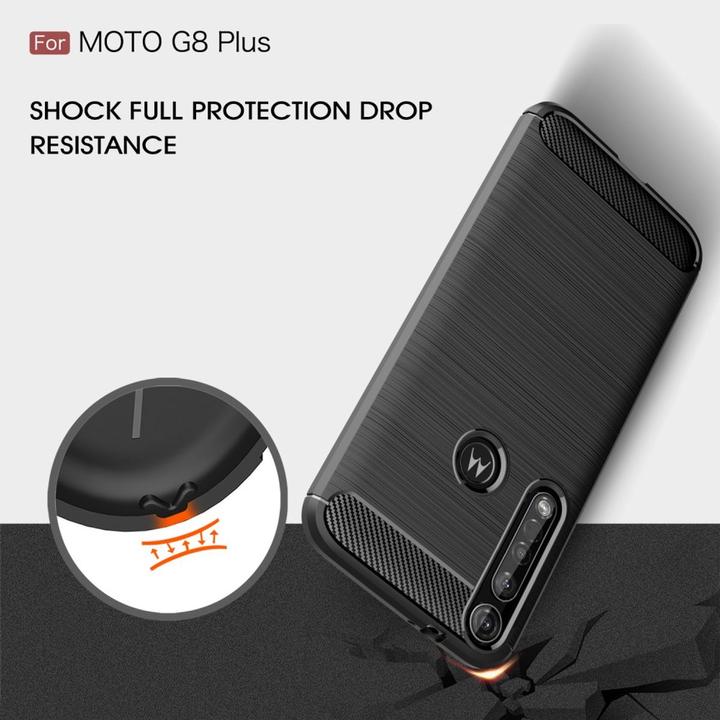 Actual product image König Design Case Mobile Protection for Motorola G8 Plus Case Cover Bumper Carbon Optics TPU Blue (Motorola Moto G8 Plus)