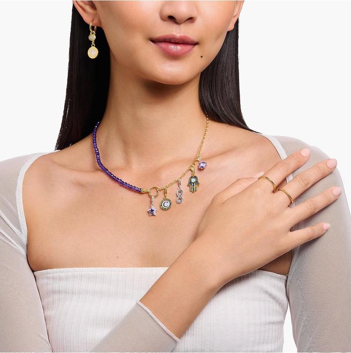 Immagine prodotto Thomas Sabo Collana Charm Member con link e imitazione di ametista placcata in oro (Argento, Smalto, 37 cm)