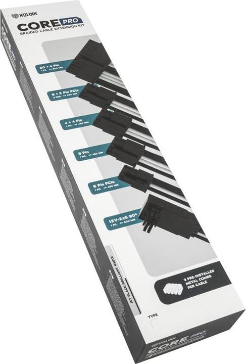 Produktbild Kolink Core Pro Braided Cable Extension Kit 12V-2x6 Typ 1 - Jet Black/Brilliant White (0.99 m)