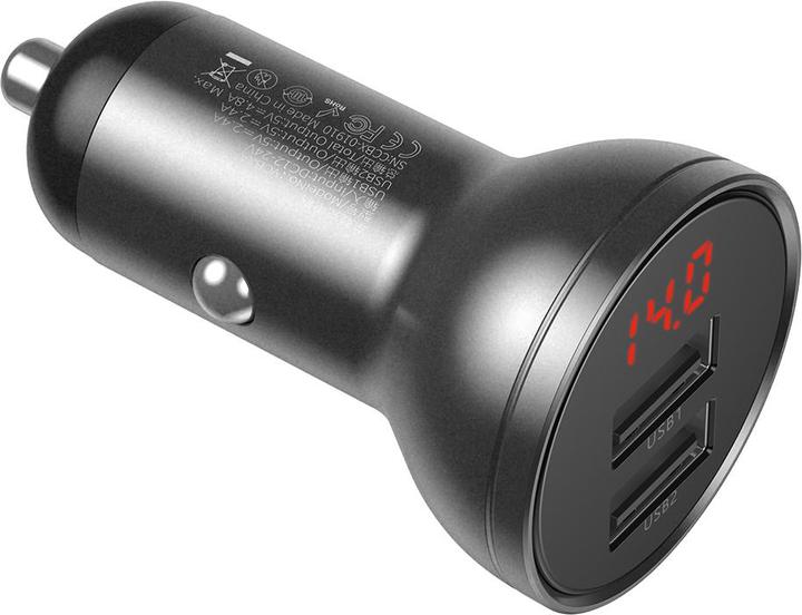 Produktbild Baseus Digital Display Dual USB 4.8A Car Charger 24W Grey