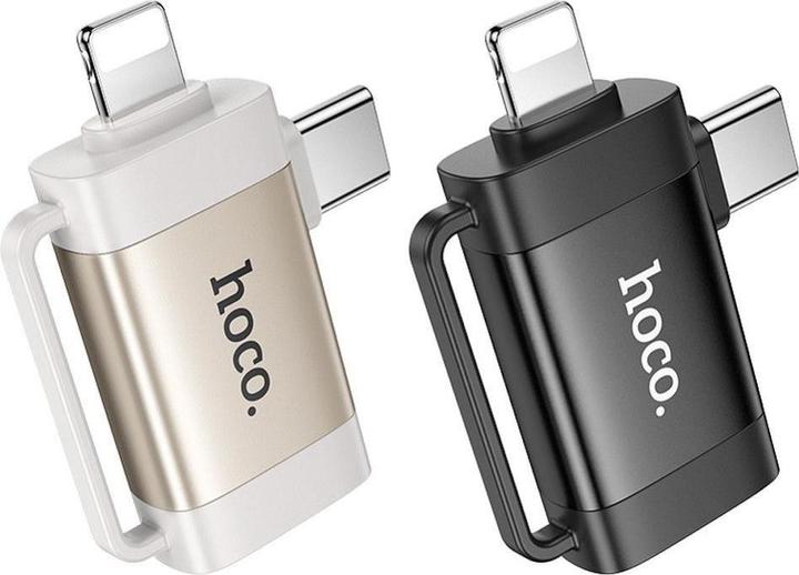 Actual product image Hoco Cable adapter OTG 2in1 Type C (male) / Lightning (male) to USB A (female) UA31F black (USB 2.0, Lightning, USB Type C)