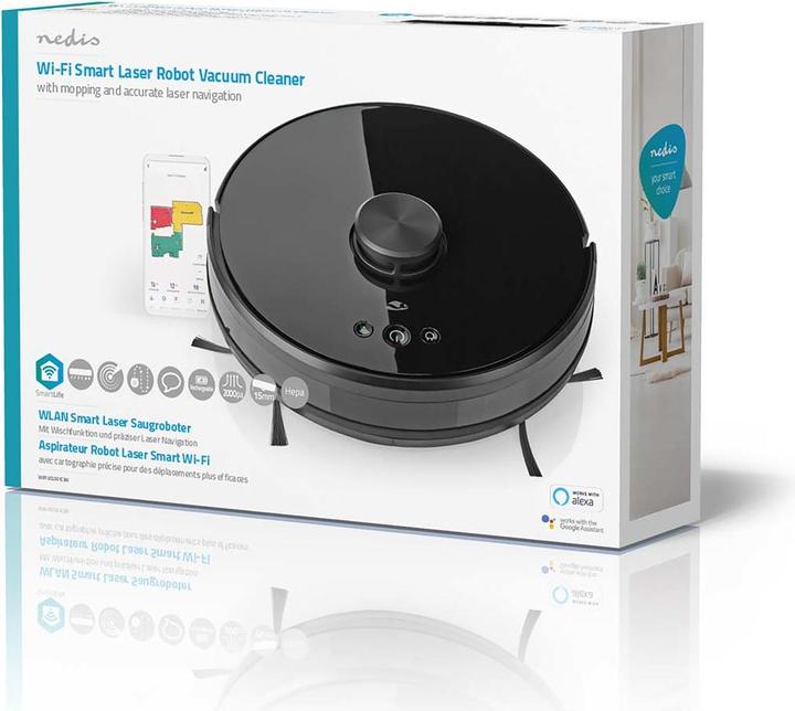 Nedis WIFIVCL001CBK- Robotický Vysavač | Laserová navigace | Wi-Fi | Kapacita Sběrné Nádrže: 0,6 l (Stofzuigrobot)