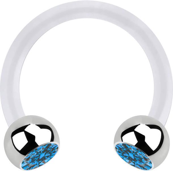Produktbild Star Piercing Micro Circular Barbell transparent mit zwei Kugeln silber Kristall hellblau (Chirurgenstahl 316L, Bioflex, ohne Messing)