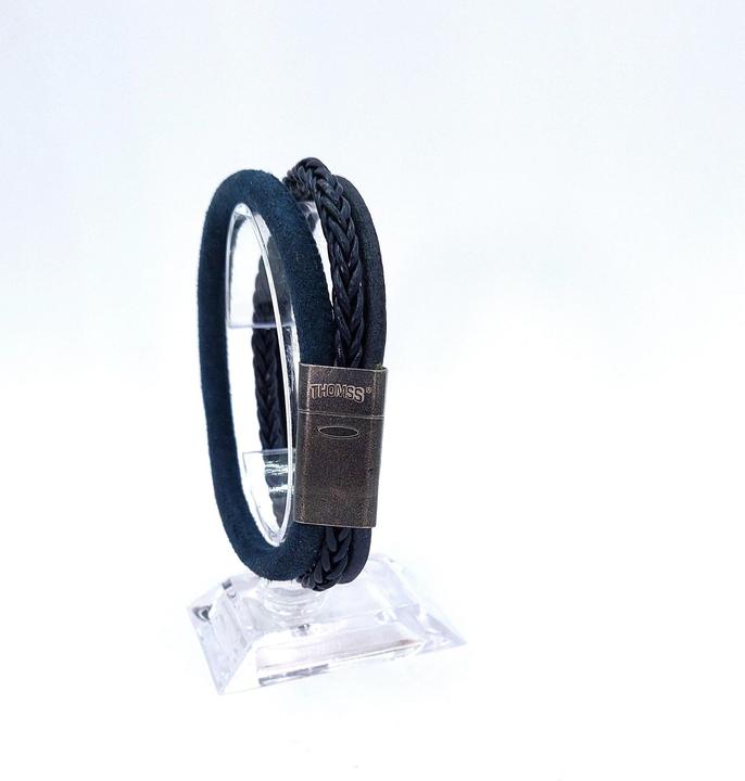 Immagine prodotto Thomss Bracciale in pelle No.17 Unisex in pelle blu e chiusura in acciaio inossidabile Circonferenza opaca (22.50 cm, Acciaio inossidabile, 100% pelle)