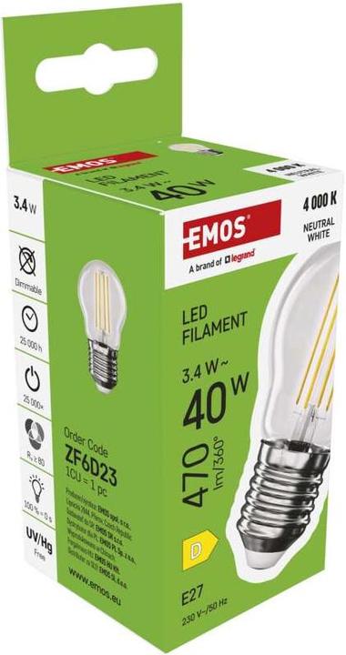 Immagine prodotto Emos Lampada LED Filament Mini Globe / E27 / 3,4 W (40 W) / 470 lm / Bianco neutro (E27, 3.40 W, 470 lm, 1 x, D)