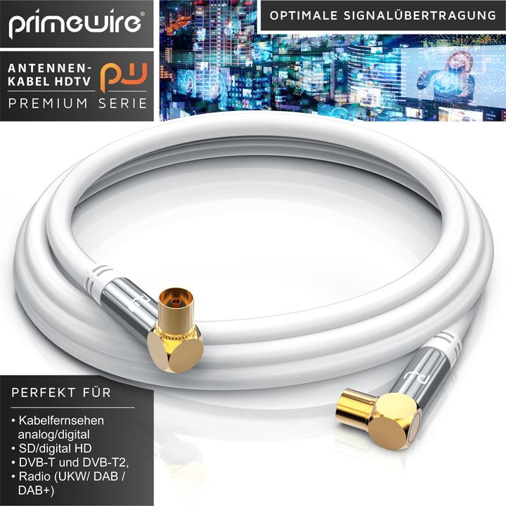 Produktbild Primewire Antennenkabel 90° gewinkelt | HDTV Premium Koaxialkabel 135dB / 75 Ohm | FullHD / 4k Ultra HD (135 dB, Antennenkabel)