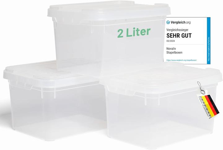 Produktbild Novaliv 3x Aufbewahrungsboxen mit Deckel klein 2 L transparente Nestbar stapelbare Plastikboxen mit (2 l)