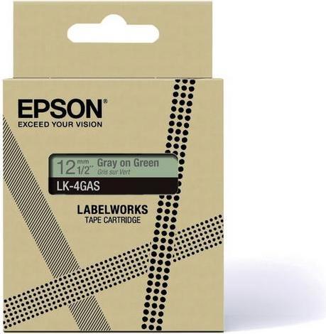 Actual product image Epson Soft Green/Gray 12mm LK-4GAS (1.20 cm, Green, Grey)