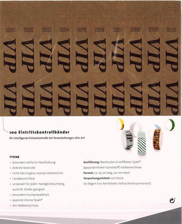 Produktbild W&A Party Kontrollbänder VIP Tyvec