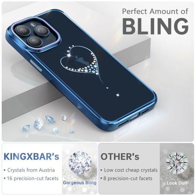 Immagine prodotto Kingxbar Custodia in silicone Wish Series con cristalli per iPhone 15 Pro - blu (Apple iPhone 15 Pro)