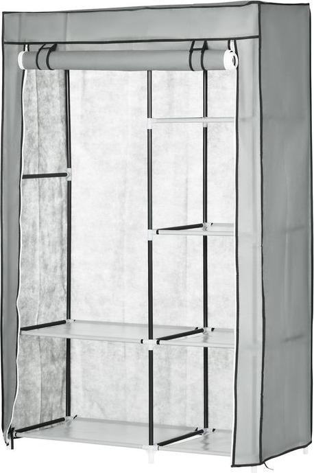 Swisshandel24 Kleiderschrank Stoffschrank mit Kleiderstange, 6 Fächern, Faltbare Garderobe in Vlies-Optik, Faltsch (103 x 43 x 162.5 cm)