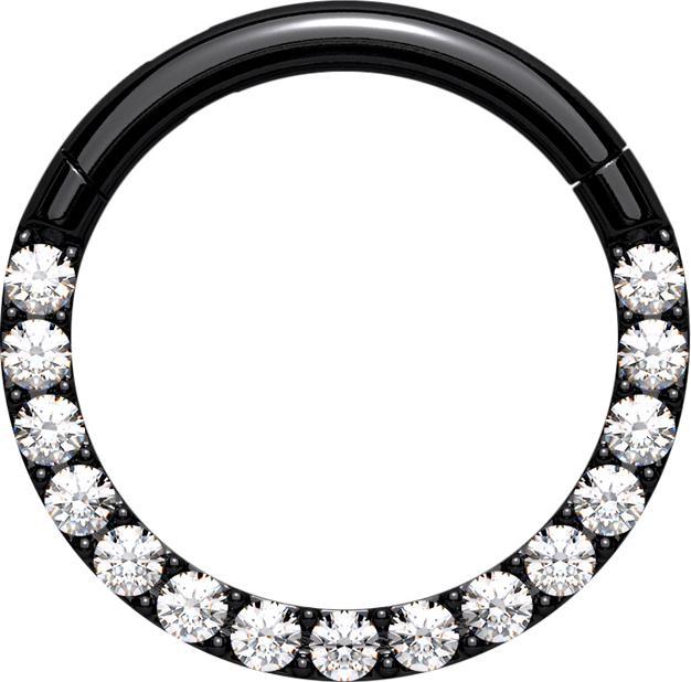 Produktbild Star Piercing Micro Segmentring klappbar schwarz front Kristalle silber (Chirurgenstahl 316L, ohne Messing)