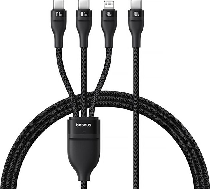 Baseus 3-in-1 Flash3 USB to C+C+L 100W / 1.5m cable (black) (1.50 m, USB 2.0, 100 W)