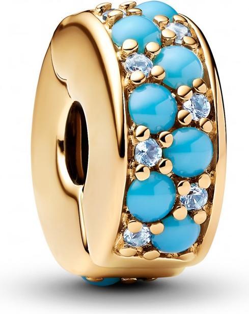 Pandora Aqua Blue Clip Charm (Silicone, Gold-plated metal alloy)