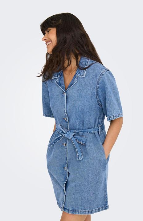 Actual product image Only Normal geschnitten V-Ausschnitt Kastige Ärmel Kurzes Kleid Jeanskleid (L)