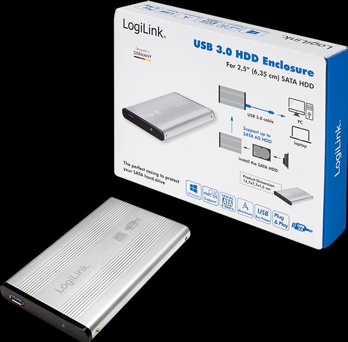 Produktbild LogiLink UA0106A – Gehäuse zu HDD 2,5 SATA USB 3.0 Silber (2.5")