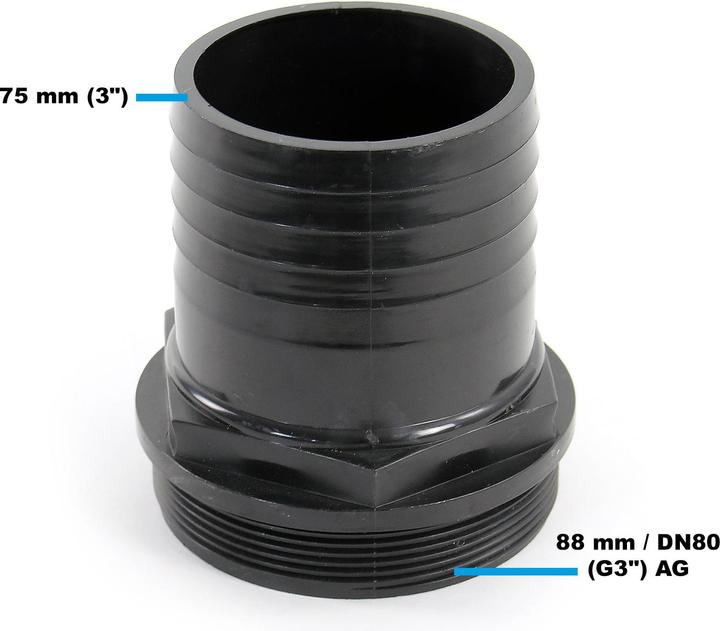 Actual product image XPOtool Hose Nozzle Ø75mm (3") Plastic 88mm DN80 (G3") External Thread Spare Part for Waste Water (Sewage pump)