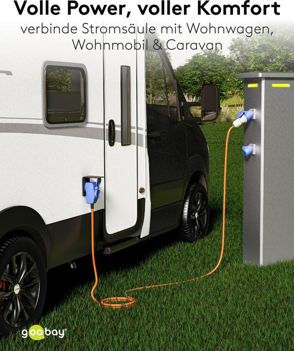 Produktbild Goobay CEE-Adapterleitung, CEE-Stecker auf 90° CEE-Kupplung und Schutzkontakt-Kupplung, 5 m (5 m, CEE 7/3)