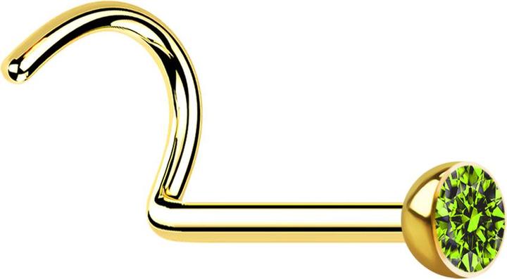 Star Piercing Nasenstecker gebogen vergoldet mit Kristall hellgrün (ohne Messing, Chirurgenstahl 316L)