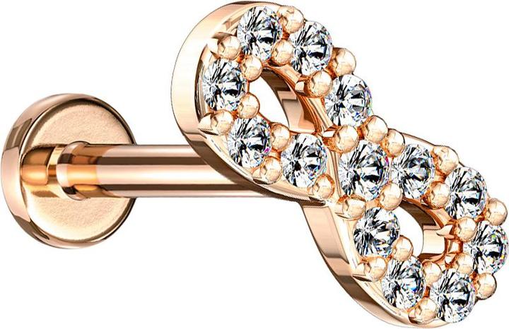 Star Piercing Micro Labret Innengewinde rosegold Unendlichkeit mit Kristallen (Messing, Chirurgenstahl 316L)
