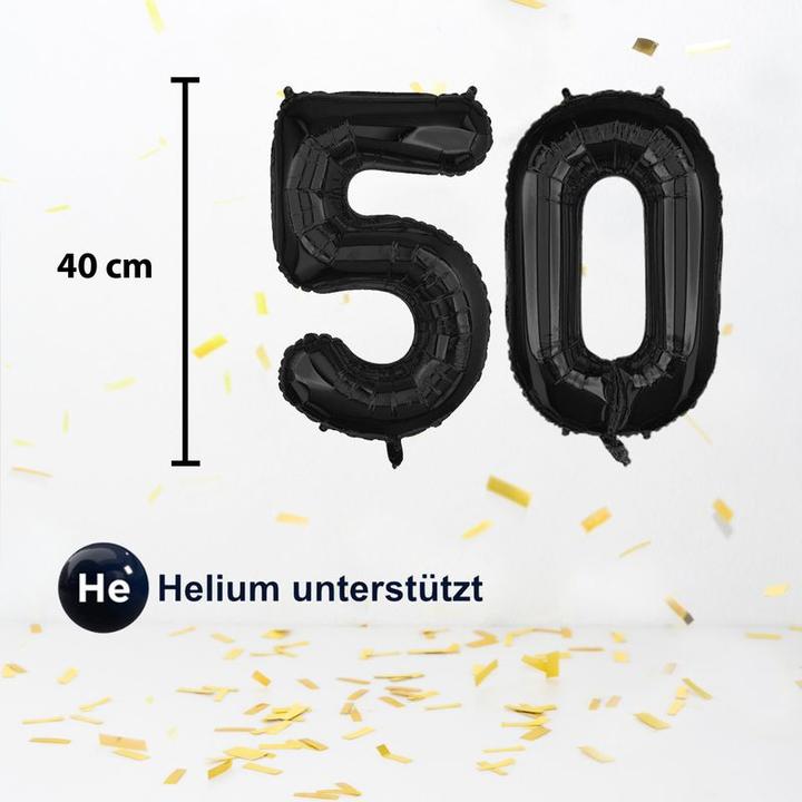 Produktbild Hermex Zahlenballon Zahl 50 Schwarz Folienballon Geburtstagsparty Ballon 40cm (1 x)
